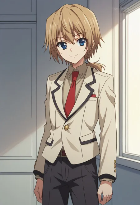score_9, score_8_up, score_7_up, source_anime, highly detailed,
jironezu, solo, blue eyes, 1boy, school uniform, necktie, blonde hair, short hair, smile,
parody, blazer, red necktie, jacket, light brown jacket, black pants, belt, looking at viewer, ponytail,
outdoor,