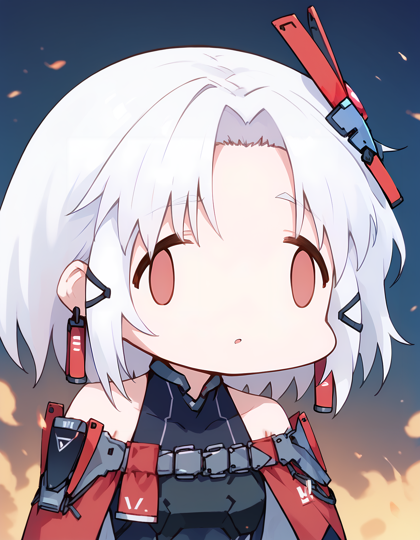 (score_9,score_8_up,score_7_up,score_6_up,score_5_up,score_4_up),best quality,masterpiece,realistic,uncensored, BREAK 1girl <lora:drake-nikke-richy-v1_pdxl:1>drakedef, short hair, white hair, red eyes, earrings, hair ornament, black leotard, shoulder armor, capelet, mecha musume, gloves, <lora:sdxl-fxface-pony:1>fx-face, face_of_the_people_who_sank_all_their_money_into_the_fx_(meme)