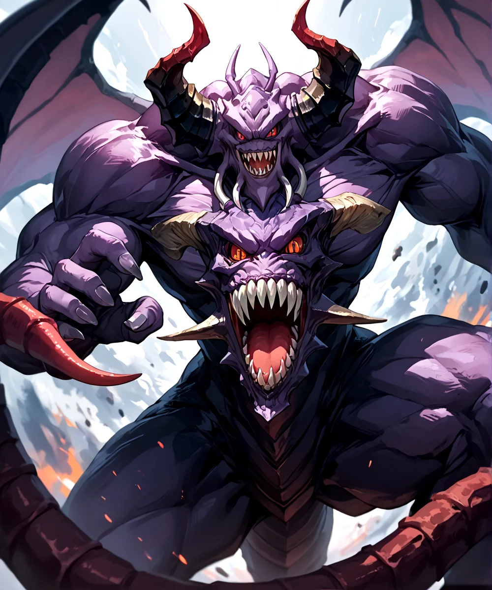 score_9, score_8_up, score_7_up,
<lora:Zorc_Necrophades_(Yugioh)_(Pony)_(AD):1> Zorc, Yugioh_anime, powerful muscular body, purple skin, red eyes, horns,
8K, In'ei, chiaroscuro, depth of field, clear_eyes,
perfect hands, perfect proportions,
dynamic pose, detailed anime background, detailed photographic fluffy anime clouds, masterclass anime, demon, monster, sharp teeth, in the style of the anime Yugioh, Zorc Necrophades, sharp teeth, teeth, tail, colored sclera, slit pupils, kaijuu, monster, giant,
BREAK zPDXL, zPDXLxxx,