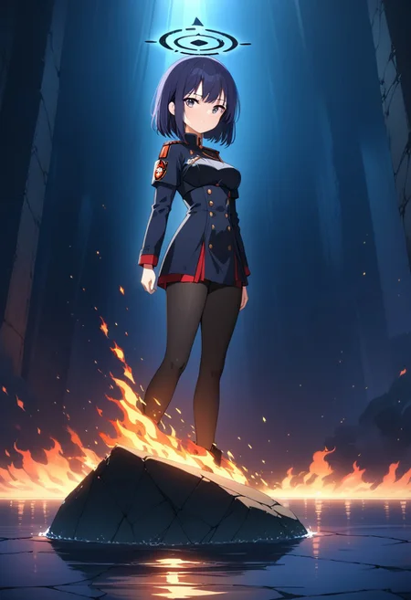 (score_9), (score_8_up), (score_7_up), (score_6_up), (score_5_up), (score_4_up), (Full Body view)+++, HD, Anime, 10k Res, gritty, noir, source_anime+, bright, (Perfect Cell Shading), (source_anime)+, (masterpiece)+, best quality, (censor), detailed eyes, Magic, Fantasy, Military, Include a element of: Air, Water, Fire, or Earth, masterpiece, great, best, 1girl, solo, medium breasts, broken halo, cracked halo, upper body, looking at viewer, full body, black halo, ambient composition, cinematic, badass, epic