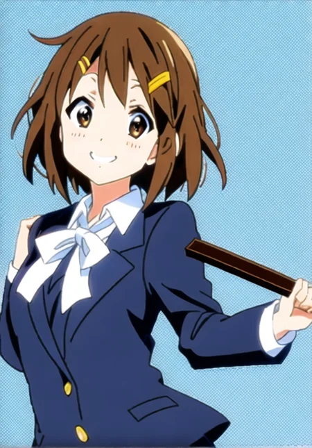 yui-1500:0.6,yui hirazawa,detailed lighting,detailed,highres,(masterpiece_1.0),(best quality_1.0),((upper body)), smile,((white background)),perspective from front,looking at viewer