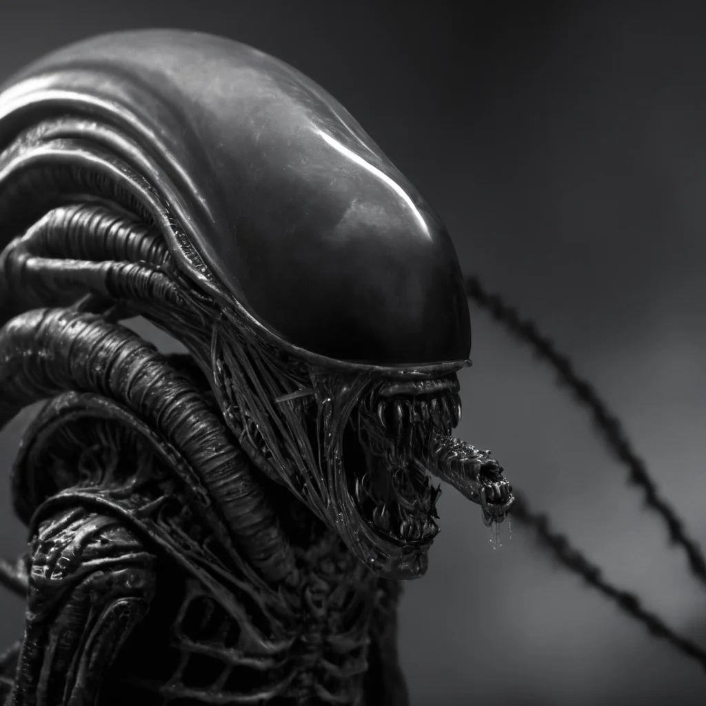 cinematic film still of <lora:Xenomorph:1>
Xenomorph a creepy alien with a hood on and a large mouth,endoparasitoid extraterrestrial species,solo,open mouth,1boy,monochrome,teeth,tongue,no humans,saliva,sharp teeth,science fiction,monster,alien , horror themed, dark themed, cinematic, film still, xenomorph style, shallow depth of field, vignette, highly detailed, high budget, bokeh, cinemascope, moody, epic, gorgeous, film grain, grainy