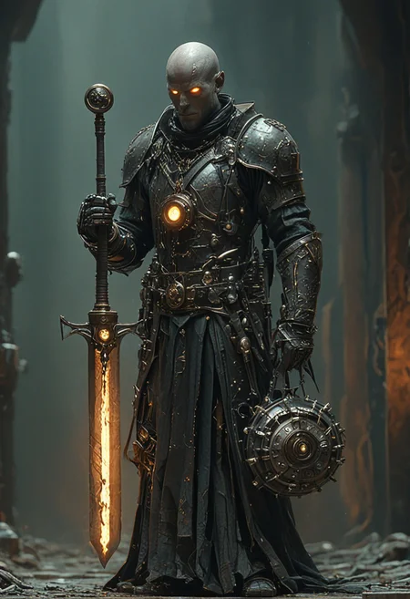 "Create a highly detailed steampunk-inspired mechanical device. The design should feature intricate gears, cogs, pipes, and ornate metallic structures. At the center, there is a large gear with an embedded glowing orb, surrounded by an array of interlocking mechanical parts. The device includes springs, levers, and scissor-like mechanisms adorned with engraved patterns. There's also a vintage gauge with a needle, displaying pressure measurements, and metallic tubes emitting soft steam. The overall color palette should be a mix of brass, copper, and dark metallic tones, with a touch of leather texture and some faded green hues for an antique, worn-out look. Smoke subtly drifts from the pipes, adding to the industrial atmosphere."