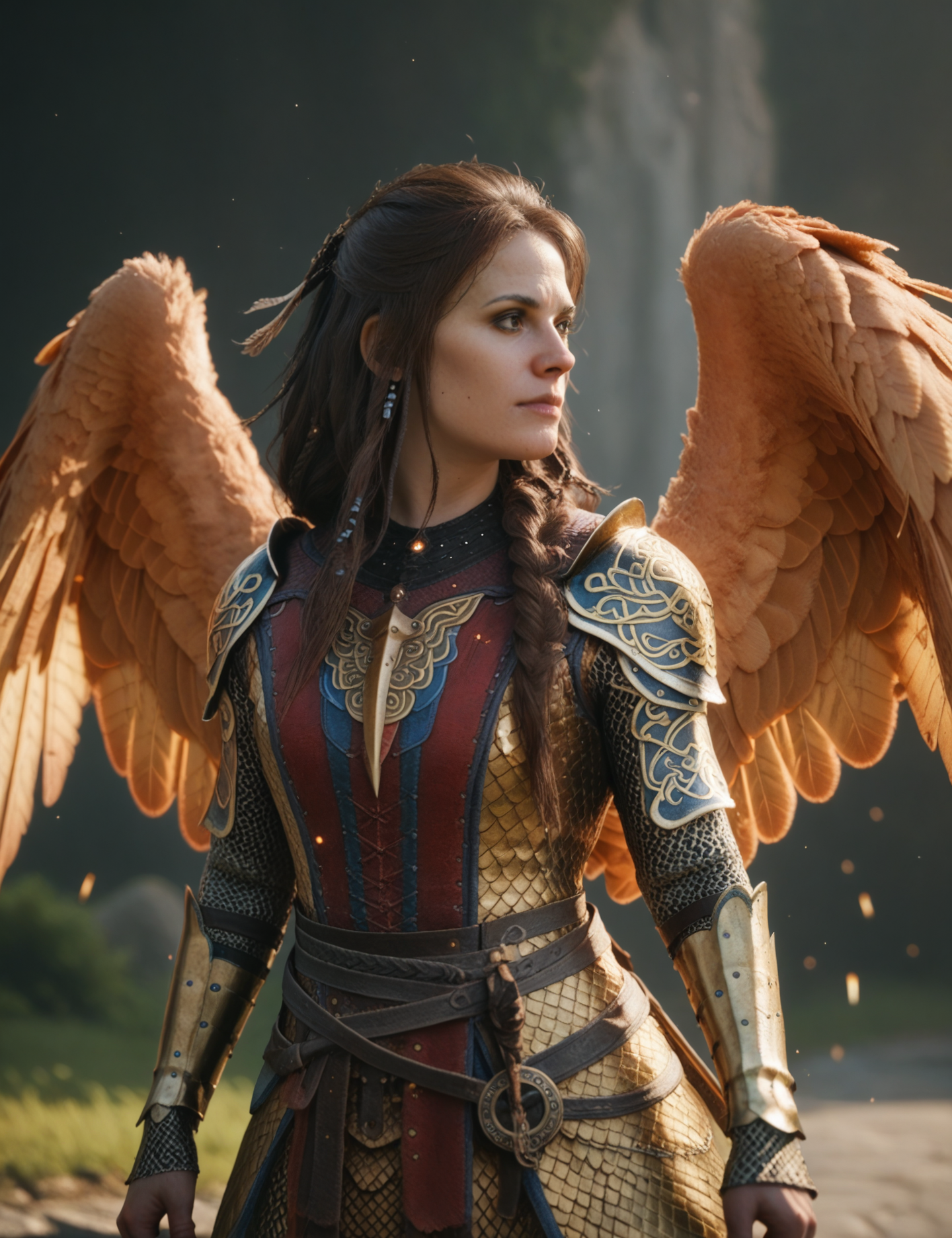beautiful woman, medieval golden scaled armor, large Wings<lora:FreyaGOW:0.75> gow_freya, score_9, score_8_up, score_7_up, score_6_up