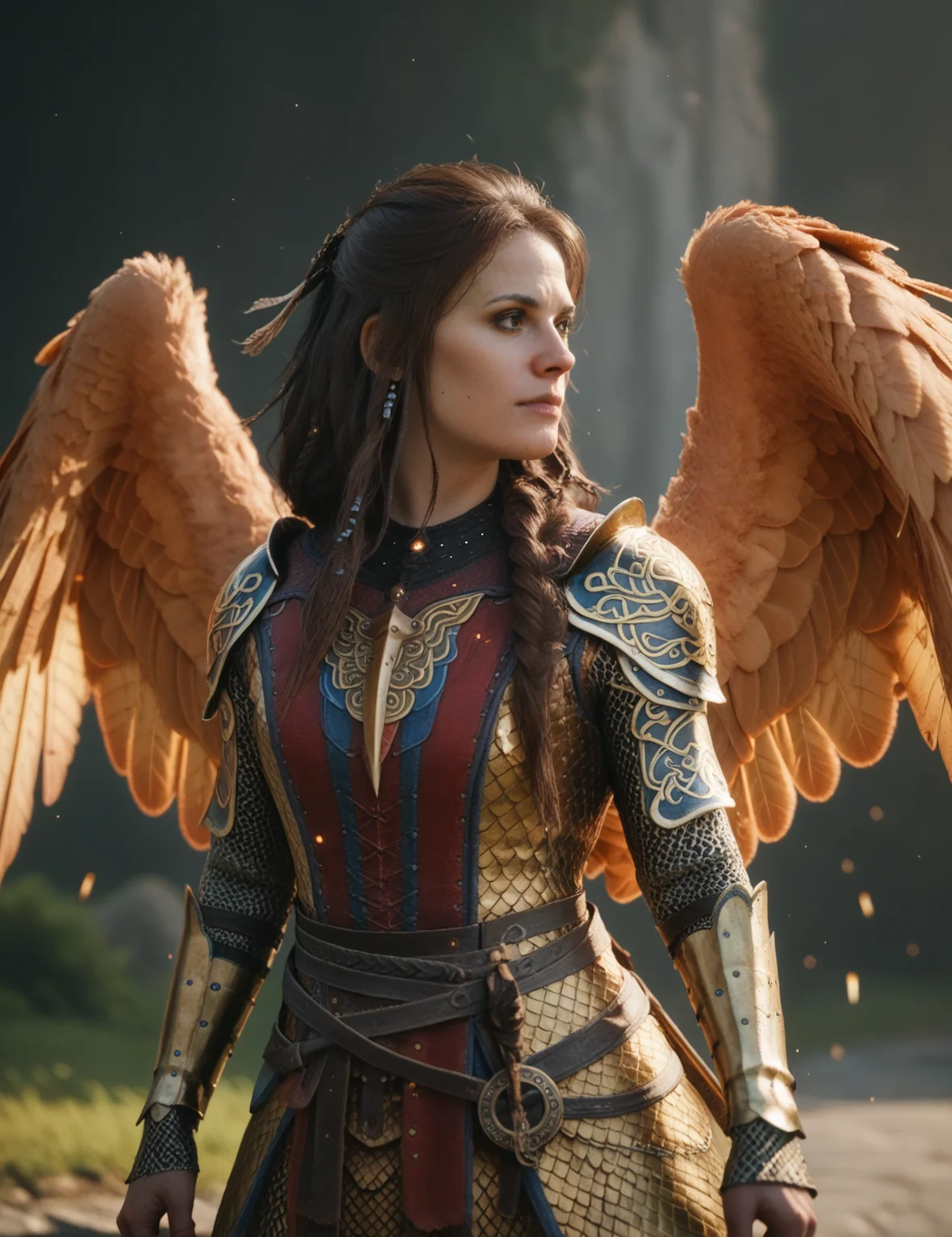 beautiful woman, medieval golden scaled armor, large Wings<lora:FreyaGOW:0.75> gow_freya, score_9, score_8_up, score_7_up, score_6_up