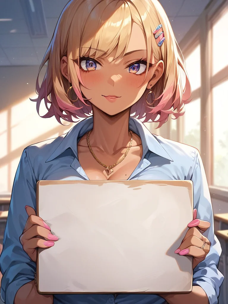 score_9,score_8_up,score_7_up,score_6_up,score_5_up,score_4_up,delicate images,
1girl,classroom,
upper body,gyaru,<lora:holding blank sign_P_XL:0.9>,holding blank sign,