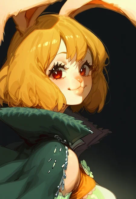 CarrotXLP, rating_explicit, score_9. score_8_up, score_7_up, 1girl, solo, horns, looking at viewer, pointy ears, red eyes, short hair, striped sleeves, glowing eyes, from side, closed mouth, breasts, Kartoon,
Expressiveh, gl0ss, solo, mature face, milf, sexy lips, smile, sexy smile, girl, red lightings, mature face, small face, orange short dress, bare shoulders, green cape, white gloves, open clothes, blonde hair, rabbit ears, rabbit girl, furry female, Opcarrot, rabit mouth, happy