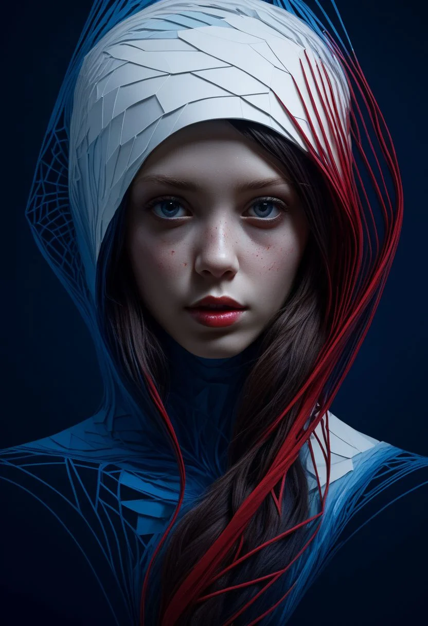 layered papercut, mysterious face, an exotic girl in artsy clothing, fading backlit background, (deep sea fading white to deep blue/red), alluring goddess, by Minjae Lee, Carne Griffiths, Emily Kell, Steve McCurry, Geoffroy Thoorens, Aaron Horkey, Jordan Grimmer, Greg Rutkowski, amazing depth, double exposure, surreal, geometric patterns, intricately detailed, bokeh,  perfect balanced, deep fine borders, artistic photorealism , smooth,  great masterwork by Suiras  <lora:add-detail-xl:2>  <lora:Double_Exposure:0.5>