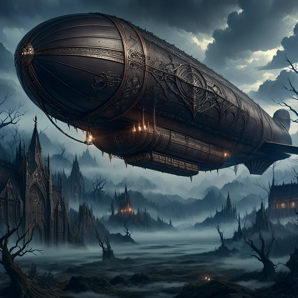 masterpiece,high resolution,detailed,
gothicstyle, no humans, scenery, cloud, fog, sky, tree, outdoors, fantasy, cloudy sky, bare trees,zeppelin
, <lora:Ghotic_haunted_world:0.8>