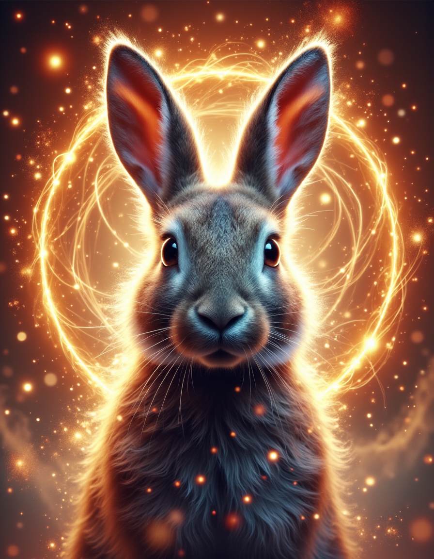 <lora:aura_v2_beta2:1>,auralora,the image features a rabbit. She has a determined expression on her face and is surrounded by a halo of bright light with intricate,cold glow.,