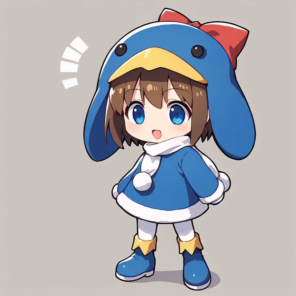score_9, score_8_up, score_7_up, BREAK source_anime, best quality, masterpiece, 1girl, <lora:ecoco_pony:1> ecoco, brown hair, short hair, blue eyes, hat, animal hat, red bow, winter clothes, , long sleeves, white scarf, white pantyhose, mittens, chibi, standing, blue shoes