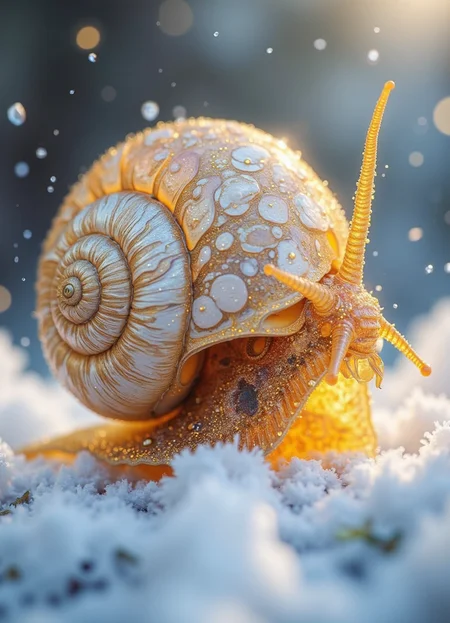 biomechanical style golden snail with white shell gold, on the shell Gzhel painting, winter background, glowing, stilllife
(photorealistic:1.25), UHD, (shot on a Sony A7III:1.25), optimal photography, natural lighting . blend of organic and mechanical elements, futuristic, cybernetic, detailed, intricate
