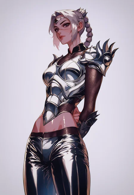score_9, score_8_up, score_7_up, BREAK
chrome, shiny skin,
1girl, solo, shadowheart, braided ponytail, scar on face, circlet, looking at viewer, armor, pants, arms behind back
standing, looking at viewer, white background <lora:ShadowHeartXL:0.8> <lora:ChromeXLLocon:1>
