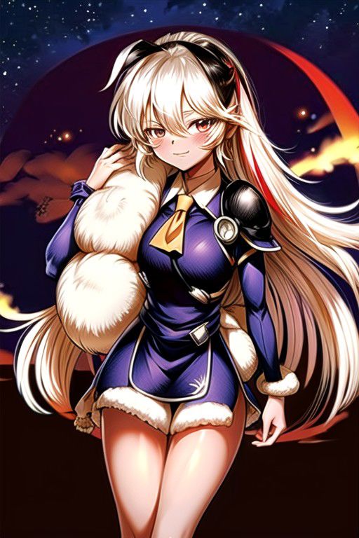 best quality 1girl Setsun4 solo long hair,  (night time) forest background black hair very long hair purple eyes multicolored hair armor, small, (fur trim) (medium body),<lora:EMS-179-EMS:0.800000>,<lora:EMS-293862-EMS:0.800000> bow, hair_bow, hair_tubes, red_bow, brown_hair, long_hair, bangs, ascot, frilled_bow, yellow_ascot, blush, smile, hair_between_eyes, athletic, armor, miko, strengthmda,  Smiling, happy