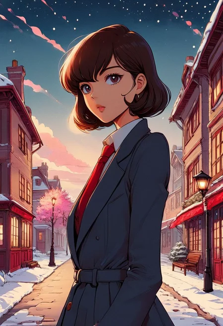 1girl, ((18 years old)), Slim girl, Flat chest, tiny breasts, narrow waist, wide hips, skinny, tiny, miniscule, petite, small body, small arms, small legs,
Official Art, Unity 8K Wallpaper, Extreme Detailed, Beautiful and Aesthetic, Masterpiece, Top Quality, perfect anatomy, a beautifully drawn (((ink illustration))) depicting, integrating elements of calligraphy, vintage, PINK and RED accents, watercolor painting, concept art, (best illustration), (best shadow), Analog Color Theme, vivid colours, contrast, smooth, sharp focus, scenery, outdoors, sky, tree, night, building, scenery, snow, reflection, house, winter, fireworks, lamppost, 1girl, coat, narrow skirt, stockings, high heels, short-hair