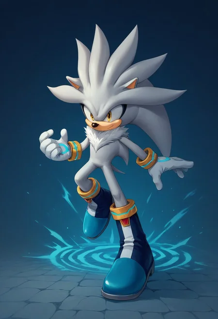 score_9, score_8_up, score_7_up, source_anime, highly detailed, 1boy, furry male, solo, animal ears, yellow eyes, animal nose, body fur, fur trim, white gloves, bracelet, tail, boots, blue aura, levitating
