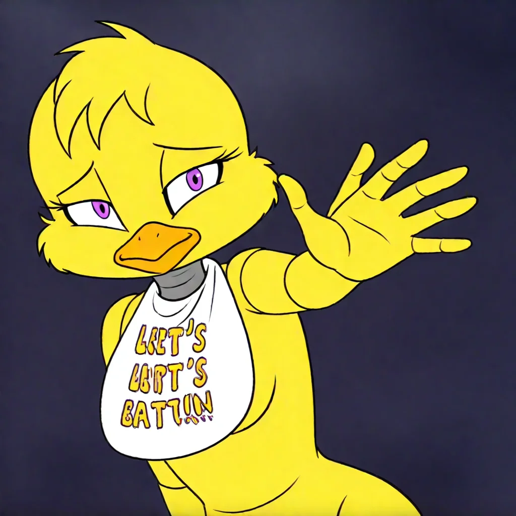 1girl, furry, anthro chicken, beak, yellow skin, chicken legs, purple eyes, ((white bib)),