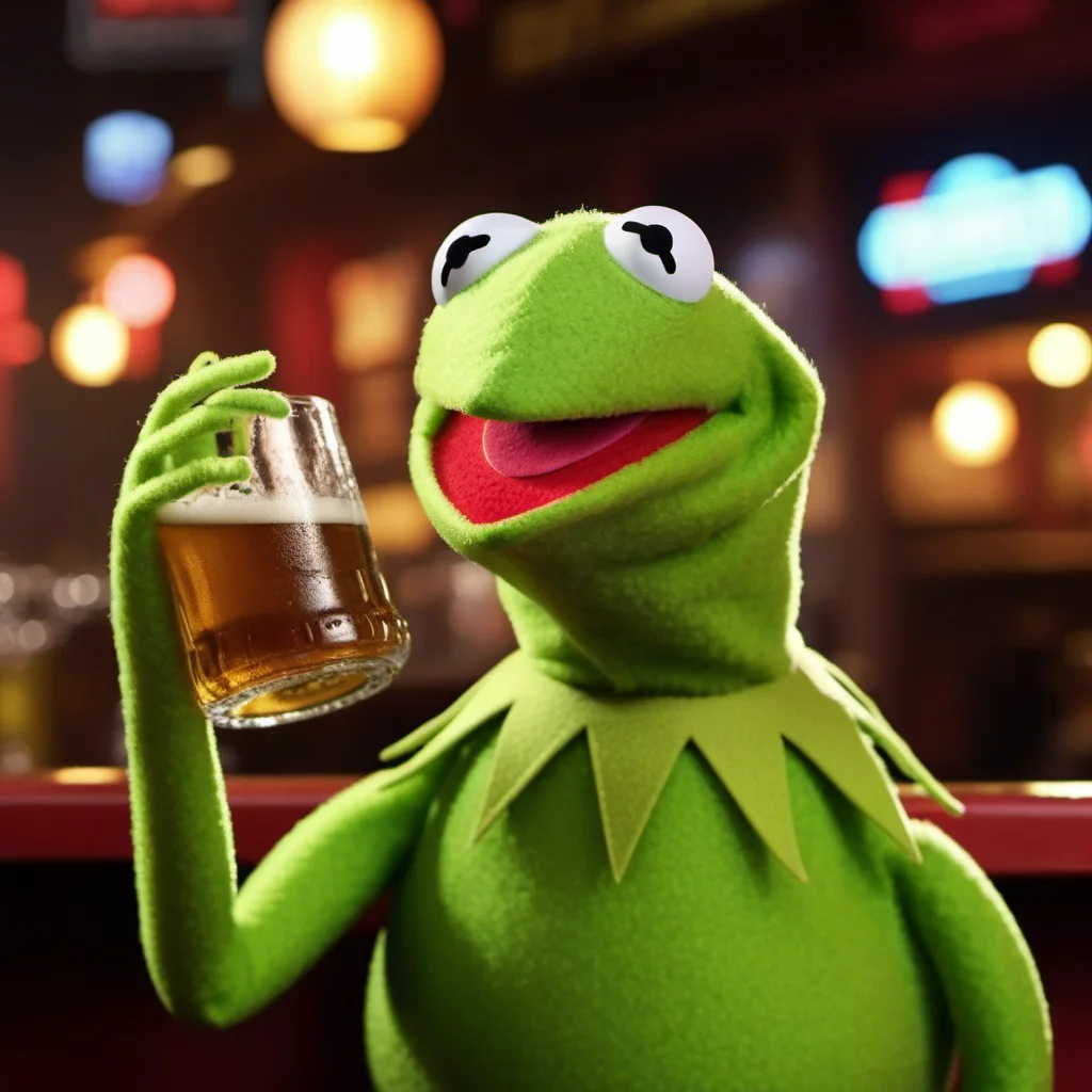 Kermit1024,a muppet frog, ((full body)), drink beer in a pub, neon lights sign "Kermit" , highly detailed, photography, ultra sharp, film, bokeh, professional, 4k <lora:add-detail-xl:1.5> <lora:Kermit1024:0.8>