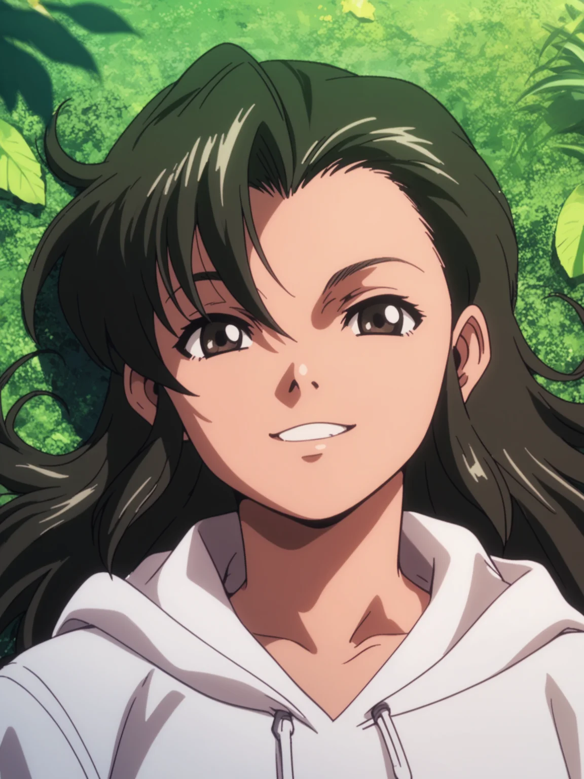 <lora:happy_tentacle-fabiola-v0.1-000026:1>, ht_fabiola, hair down, white hoodie, outdoors , 1girl, solo, upper body , jitome , (happy :1), , looking at viewer , lying , facing viewer , score_9, score_8_up, score_7_up, score_6_up, score_5_up, score_4_up