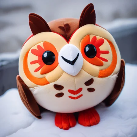 score_9, score_8_up, score_7_up, pikaole, no humans, animal focus, (owl:1.05), fur, full body, solo, blurry background, (plush doll:0.8), cute, rating_safe, source_furry, pikaole, source_photorealistic