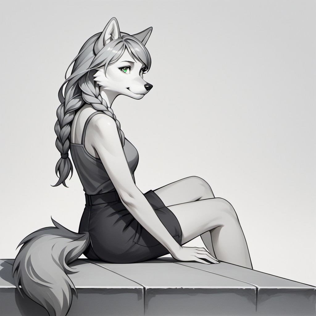score_9, score_8_up, score_7_up, score_6_up, wlineartstyle, female Anthro wolf, White Cheeks, gray fur, green eyes, beautiful eyes, wolf tail, Gray Long Hair, Swept Bangs, Gray Twinbraids, sitting on a rooftop, golden hour, windy, ArsMJStyle, Expressive Watercolor Ink Wash, Minimalism
Sketch
Greyscale
Stylized
Neg, grey background