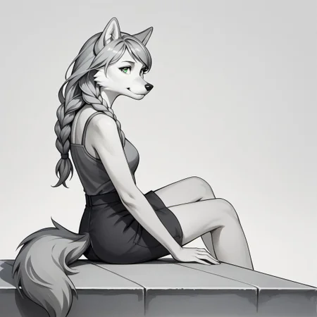 score_9, score_8_up, score_7_up, score_6_up, wlineartstyle, female Anthro wolf, White Cheeks, gray fur, green eyes, beautiful eyes, wolf tail, Gray Long Hair, Swept Bangs, Gray Twinbraids, sitting on a rooftop, golden hour, windy, ArsMJStyle, Expressive Watercolor Ink Wash, Minimalism
Sketch
Greyscale
Stylized
Neg, grey background