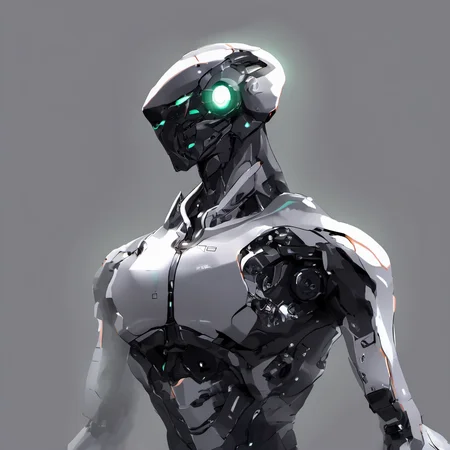 FUNDING, future, concept robot, black robot solo, simple background, upper body, glowing, robot, black background, mecha, science fiction, humanoid robot,<lora:FN_WeiLai-000005:1>,