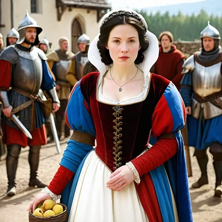 <lora:Snow White v3:1>
Snow White a young woman in middle ages In 1500s 15th Century