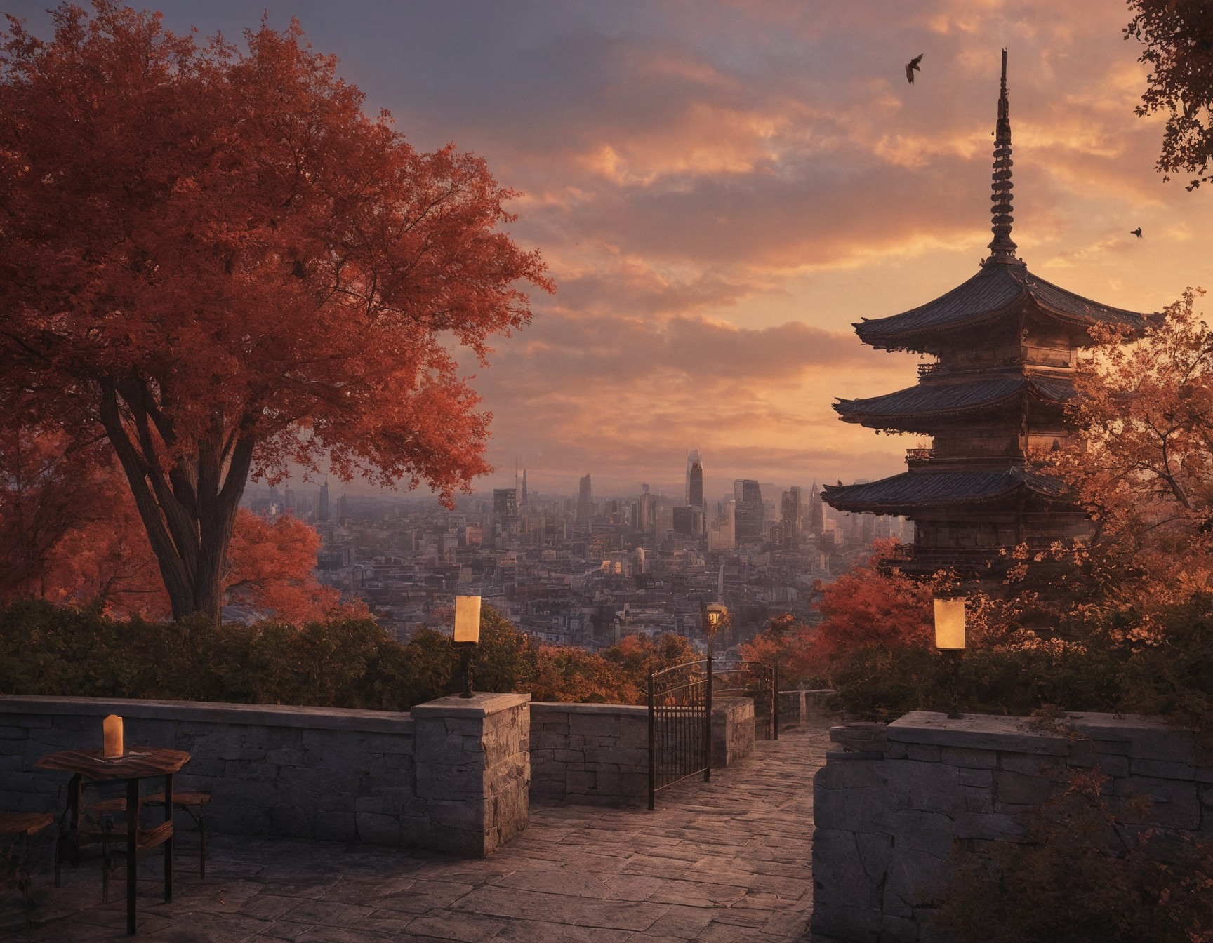 professional 3d model <lora:3vg3nylushp1n:1>,3vg3nylushp1n,architecture,scenery,evgeny,lushpin,building,outdoors,, arch, architecture, autumn, autumn leaves, bridge, building, burning, candle, chain-link fence, city, city lights, cityscape, cloud, east asian architecture, evening, fire, fireplace, flame, gradient sky, leaf, maple leaf, no humans, orange sky, outdoors, pagoda, red sky, scenery, sky, skyscraper, sunset, tower, tree, twilight, window, a restaurant with a view of the colossion in the background at sunset, with candles lit on tables, Evgeny Lushpin, sunset, a photo, romanticism . octane render, highly detailed, volumetric, dramatic lighting