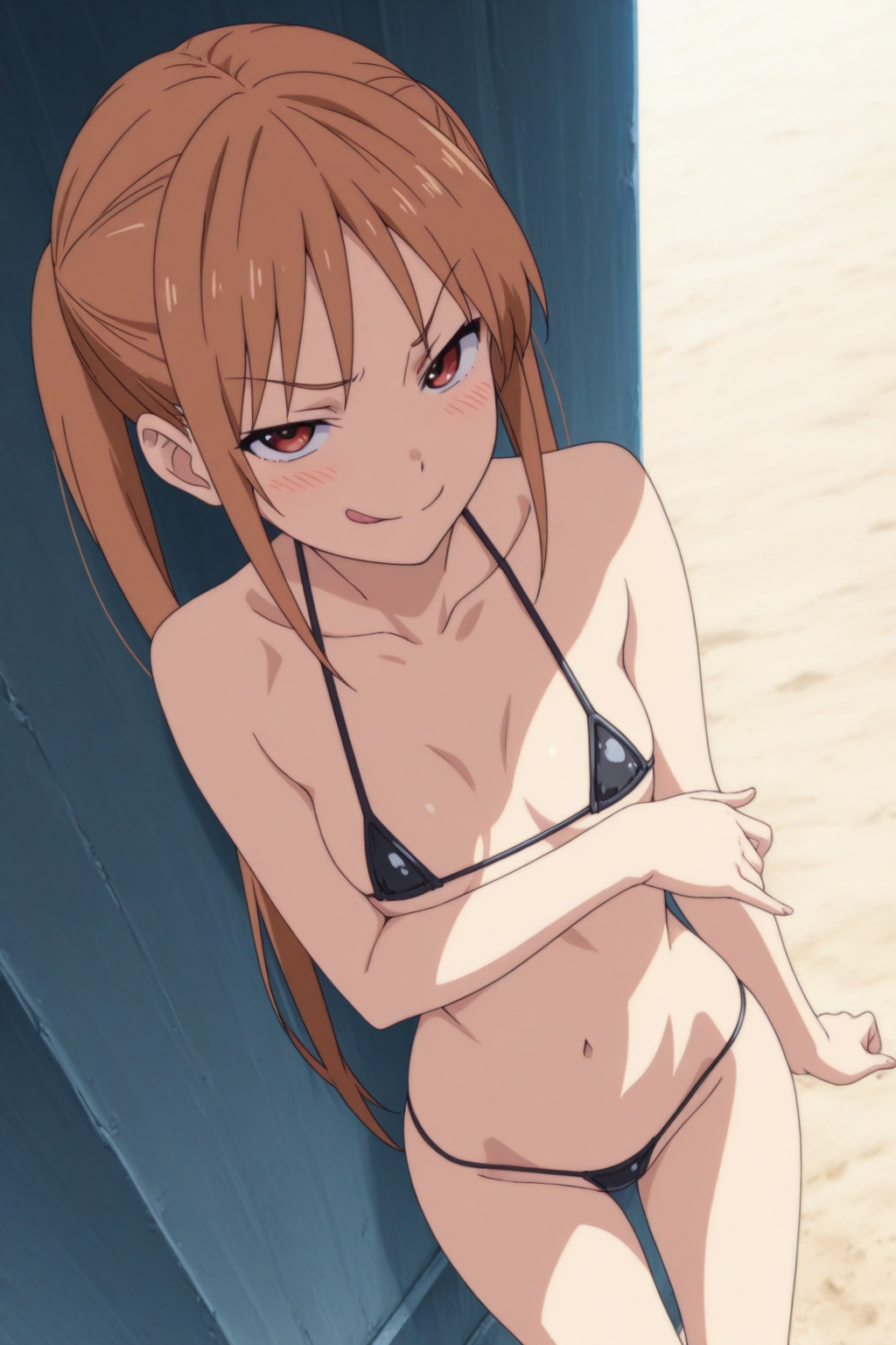 <lora:Yoshiko_Hanabatake:1>, YoshikoDS, masterpiece, best quality, 1girl, micro bikini, outdoors, naughty face