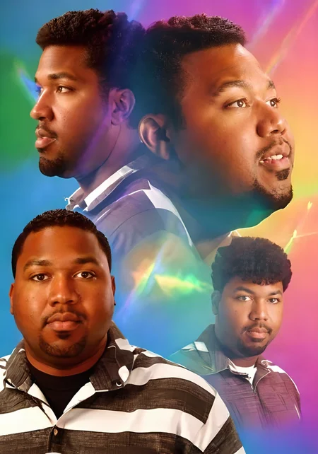 portrait chubby black man, double exposure effect, a80psdxl, <lora:a80psdxl:1>, laser background, multiple views of man,