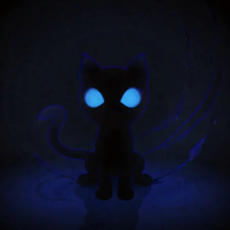 shadow_cat, shadow energy, blue sclera, no pupils, looking at viewer, sitting on haunches