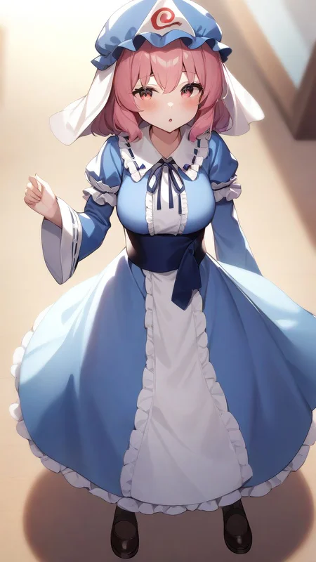 <lora:saigyouji_yuyuko XL:1>,1girl,saigyouji yuyuko,solo,Standing on the ground,frontal,front view,Positive por,masterpiece,best quality,very aesthetic,absurdres
