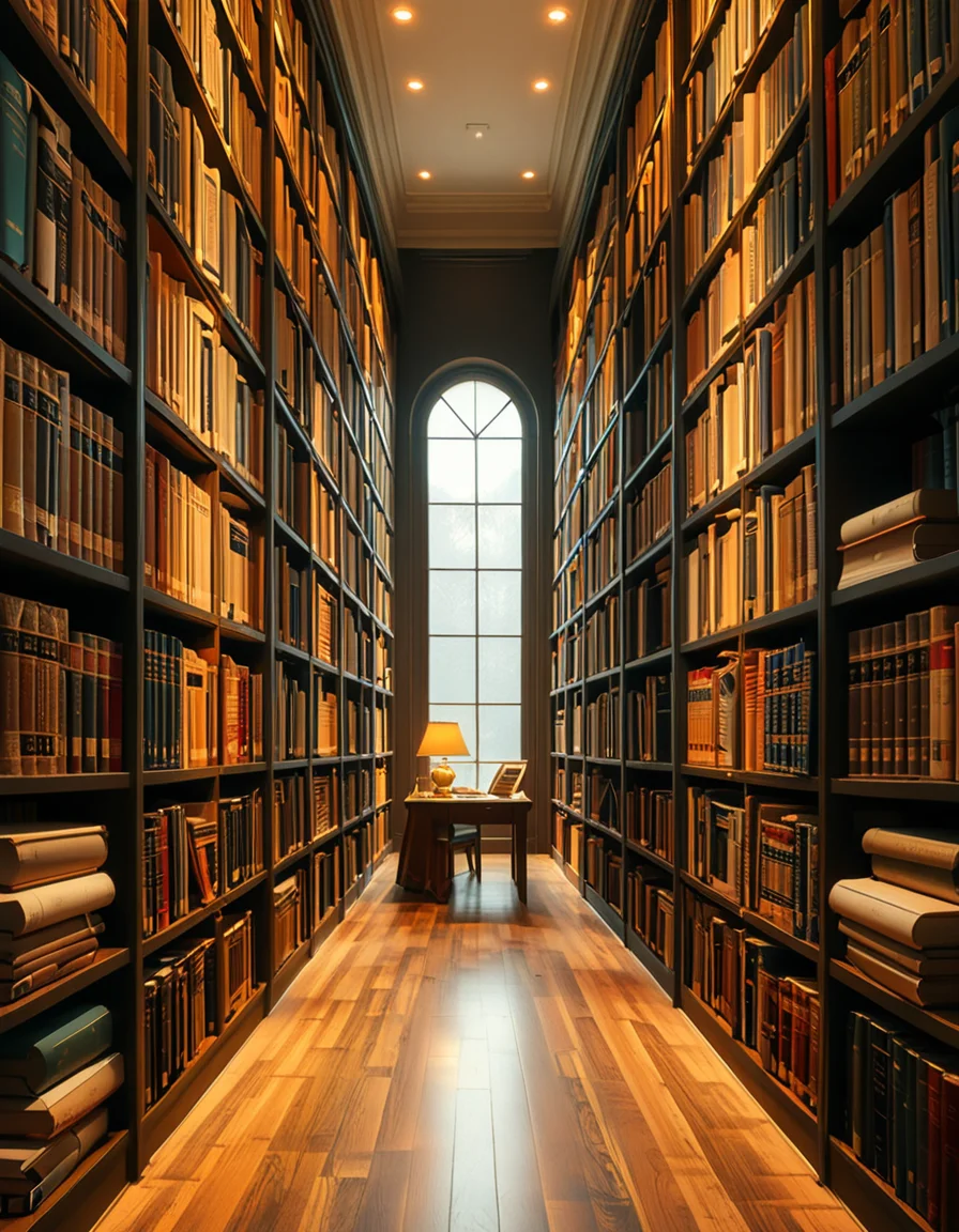A quiet and well-organized aisle in a grand university library, lined with tall wooden bookshelves filled with countless books of various sizes and colors. The aisle is illuminated by soft, warm lighting from overhead lamps, casting a gentle glow on the polished wooden floor. A cozy reading nook with a wooden chair and a small desk is tucked into a corner, with an open book resting on the surface. The background features large arched windows letting in natural daylight, adding a serene and scholarly atmosphere. The perspective of the image leads down the aisle, creating depth, with book titles slightly visible on the spines. The ambiance is peaceful, evoking a sense of knowledge and intellectual curiosity.
<lora:SDXLFaeTastic2400:0.4> <lora:extremely_detailed:0.4> extremely detailed, <lora:University_Library_41sl3:1>,University Library 41sl3, Masterpiece,best quality,hi res,8k,hi res,8k,award winning,(sharp focus, intricate, highly detailed),