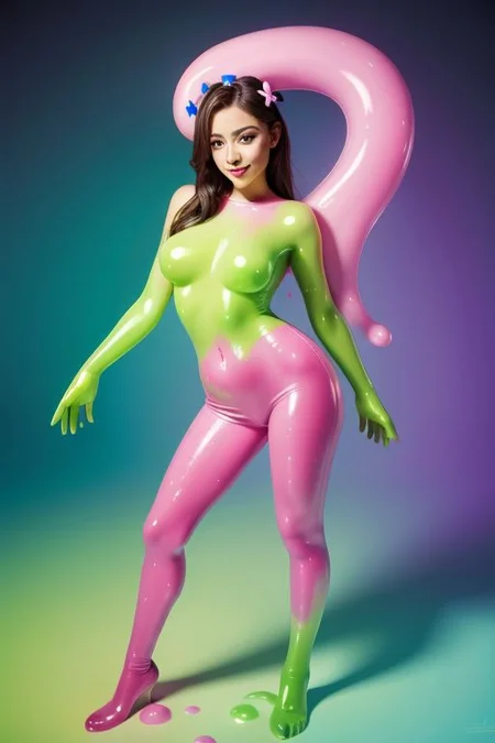 full body rainbow "slime"., beautiful eyes