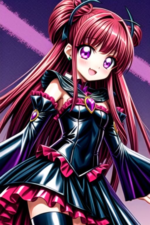 Bad_End_Precure, DarkPrecure, corrupted princess wearing dark pastel (ruffled:1) (gleaming latex:1) gown with (latex vampire cloak:1) and (long frilly wide sleeves), soft lighting, ruffles, (cute little fang:1)
(vmpr:1),
<lora:more_details:1>,