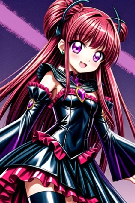 Bad_End_Precure, DarkPrecure, corrupted princess wearing dark pastel (ruffled:1) (gleaming latex:1) gown with (latex vampire cloak:1) and (long frilly wide sleeves), soft lighting, ruffles, (cute little fang:1)
(vmpr:1),
<lora:more_details:1>,