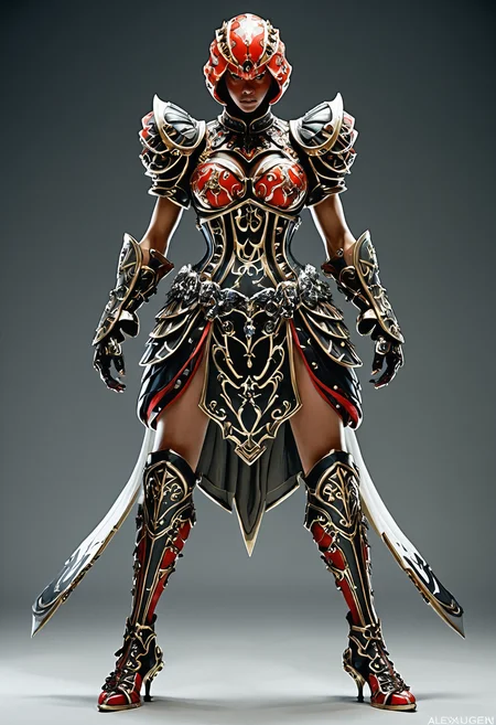 Fighting game style <lora:Alexander McQueen-concept art-000005:1>, alexander mcqueen, concept art, armor dress . Dynamic, vibrant, action-packed, detailed character design, reminiscent of fighting video games