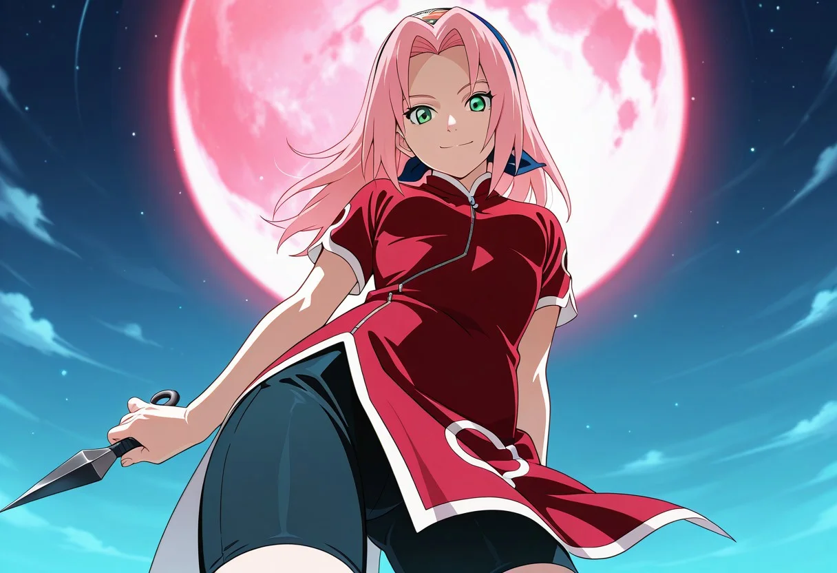 Score_9_up, score_8_up, score_7_up, source_anime, Expressiveh, perfect eyes, 1girl, solo, haruno sakura, pink hair, long hair, green eyes, slim body,Small breasts,
red shirt, red qipao, black short sleeves, bike shorts,smiling,provocative pose,holding a kunai,bee suit kawaii,
score_9, score_8_up, score_7_up, score_6_up, score_5_up, score_4_up, masterpiece, 4K, quad HD, best quality, high quality, highres, stunning details, highly detailed, ultra detailed, extreme detail, perfect composition, very aesthetic, sharp focus, crisp details, vivid colors, soft lighting, cinematic lighting, dynamic lighting, volumetric lighting, sharp contrast, smooth shading, intricate details, cinematic color grading, clear details, harmonious composition, vibrant colors, ambient lighting, anime-style illustration, vibrant and expressive, ultra-detailed, high-resolution, smooth shading, cel shading, vivid anime colors, best quality, intricate details, elegant pose, cinematic lighting, dynamic composition, anime fantasy background, soft glow, dreamy atmosphere, stunning character design, expressive eyes, 4K HD, anime artstation trending,, ansrd