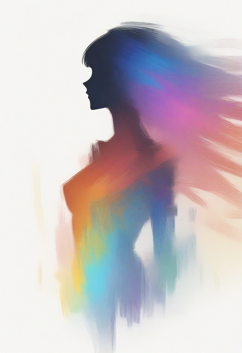 digital painting, impressionist style, bold brush strokes, skyline silhouette, futuristic, colorful neon lights, white background