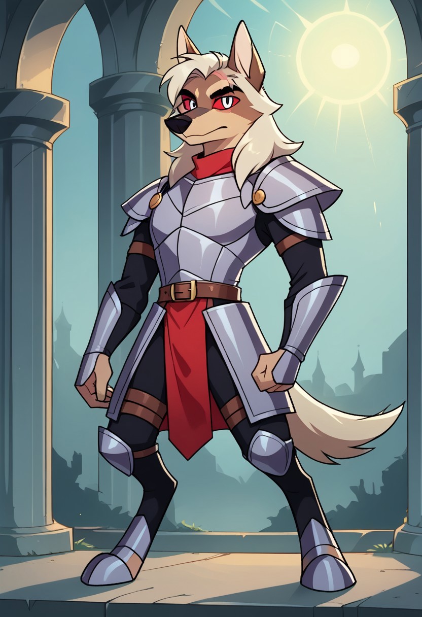 SCORE_9, SCORE_8_UP, SOURCE_FURRY, BREAK, SOLO, HOUNDSONA, SILVER EYES, RED SCLERA, MALE, FURRY, EYE SCAR, BLONDE FUR, LONG WHITE HAIR, WISPY HAIR, KNIGHT ARMOR, BREAK, IN DARK CASTLE, HIGH RESOLUTION, VIVID TEXTURES, DETAILED PUPILS
