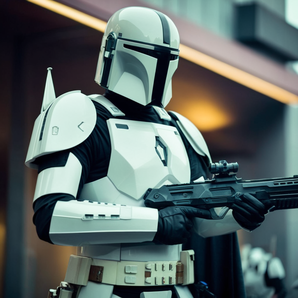 cinematic film still of  <lora:Mandalorian style:1.2>
in star wars universe a blonde white man in a futuristic suit with a gun Mandalorian style, shallow depth of field, vignette, highly detailed, high budget, bokeh, cinemascope, moody, epic, gorgeous, film grain, grainy