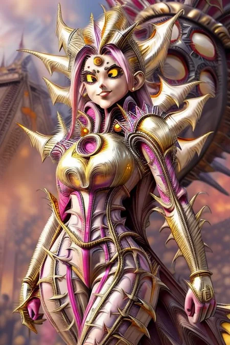 masterpiece,best quality, 1girl, enamored face, (smirk:1.1),evil, GSayan, super saiyan, pink hair, white skirt, pencil skirt, long hair, burning city, streets, Kamehameha, red lips, style-princess, burning cars, burning stores, armspiderverse, (gold spidersuit:1.7)