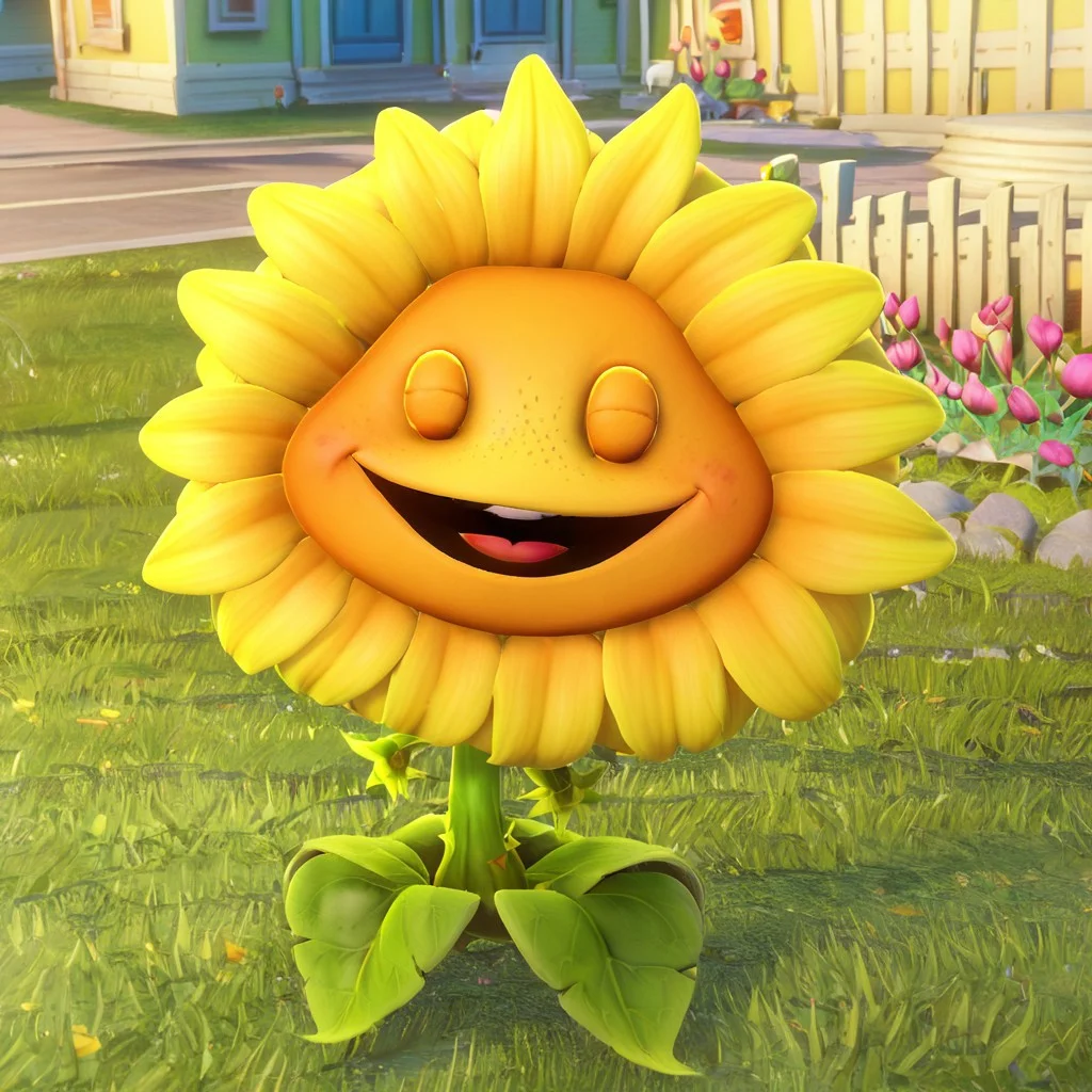 score_9, score_8_up, score_7_up, BREAK, 3d, sunflowergw, sunflower, 1girl, flower, flower girl, plant, flora fauna, yellow face, orange petals, green body, freckles, eyes closed, smile, open mouth, laughing, outdoors, grass