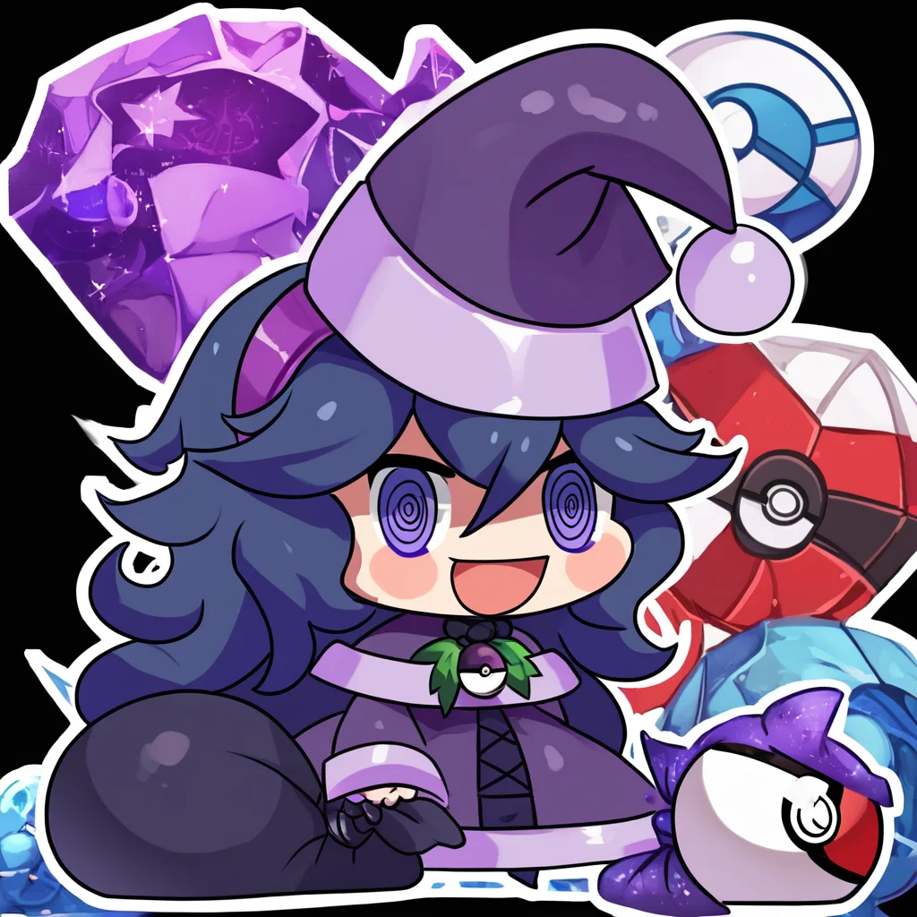 score_9, score_8_up, score_8,  ,,, zzPadoru, hex_maniac_(pokemon) , 1girl, long hair, smile, open mouth, simple background, long sleeves, dress, holding, hair between eyes, purple eyes, full body, purple hair, :d, hairband, witch hat, black background, messy hair, purple dress, outline, poke ball, @ @, poke ball (basic), white outline, purple headwear, purple hairband, holding sack,   ,<lora:PadoruMemePDXL:1.0>,   ,,, smile, looking at viewer,  ,,, embedding:zPDXL,  <lora:SDXLFaeTastic2400:0.5>,