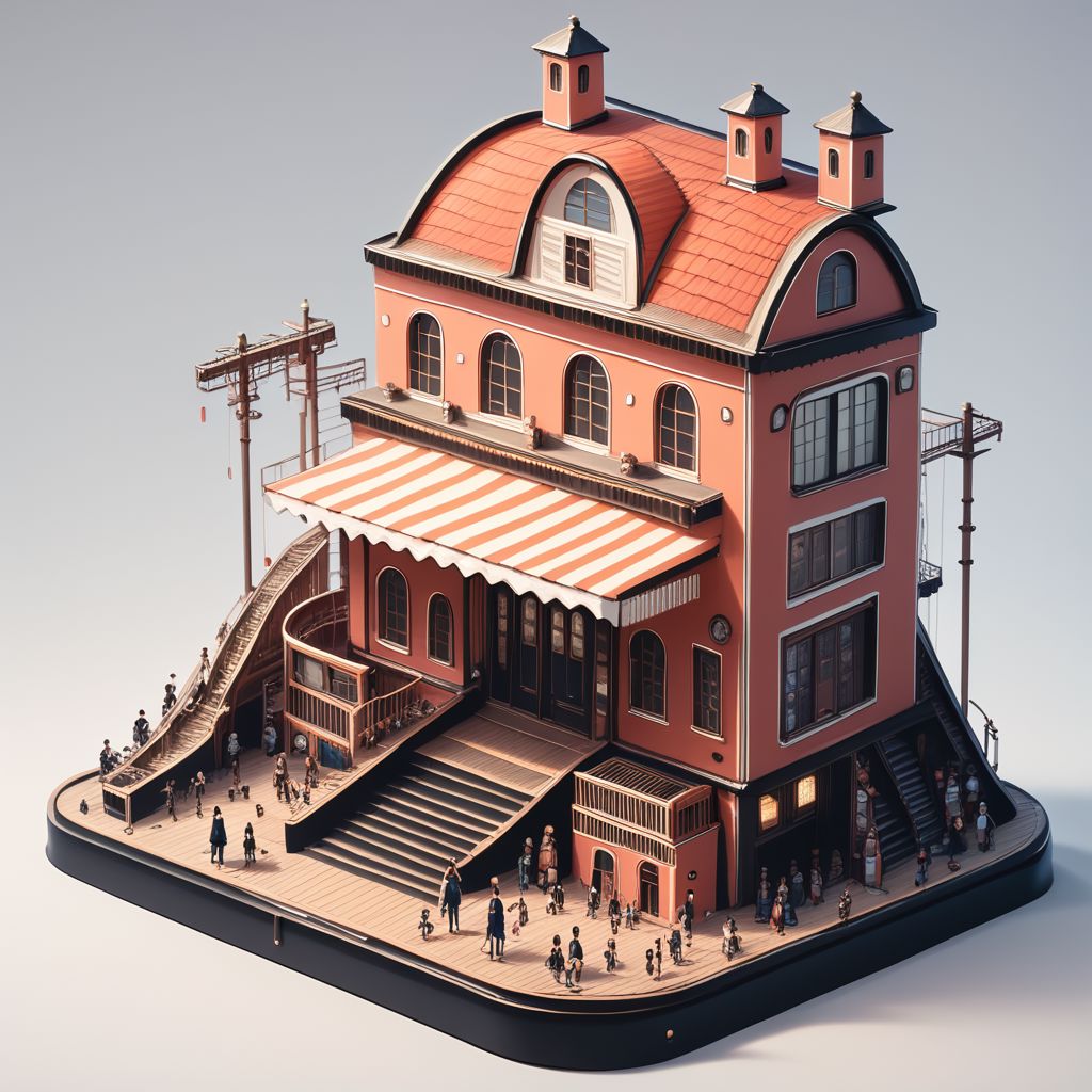 isklzks, an isometric diorama of a miniature movie theatre, no humans, isometric view, diorama, isometric, miniature, score_9, score_8_up, score_7_up, score_6_up