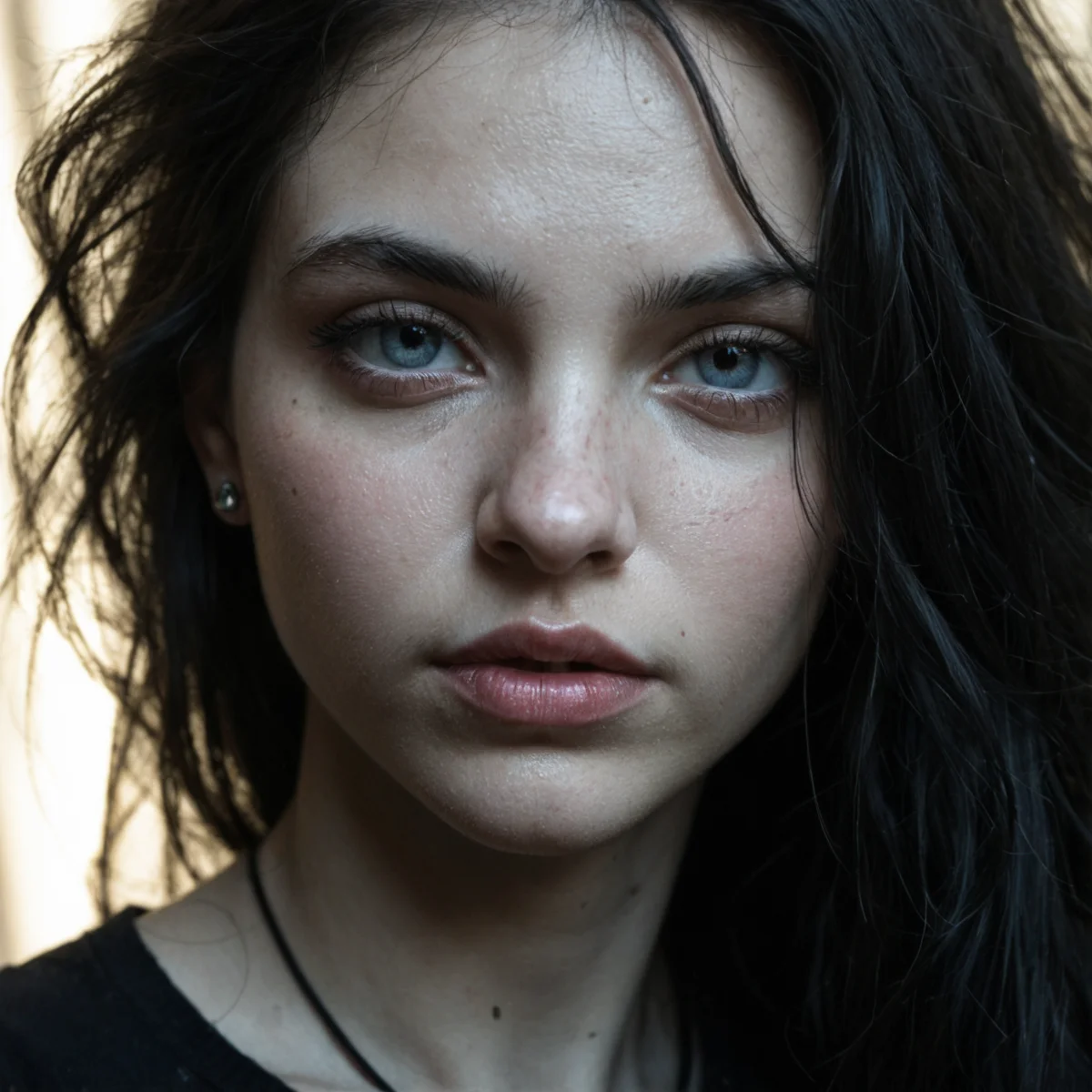 dramatic light illumination, pale gothic girl, face closeup