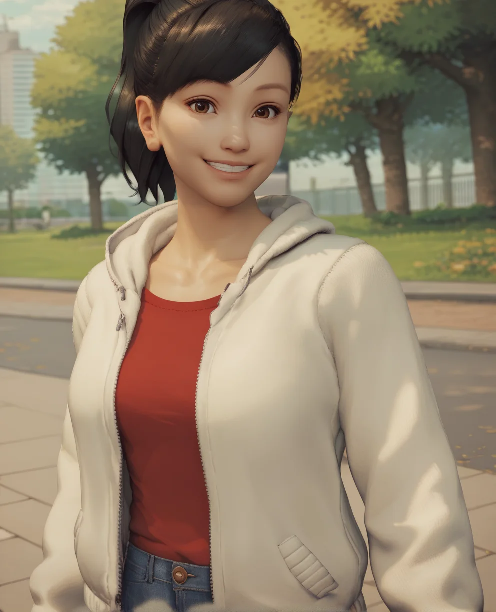 score_9,score_8_up,score_7_up,
harukaxl,brown eyes,black hair,ponytail,
red shirt,white sweater jacket,jean skirt,
standing,upper body,
smile,
outdoors,park,
<lora:harukacas:0.8>,