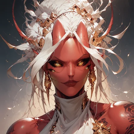 safe_pos, score_9, score_8_up, score_7_up, Zamite, four eyes, horns, high resolution, aesthetic art, red skin, fighter cloth, breasts, tattoos, sesductive,
