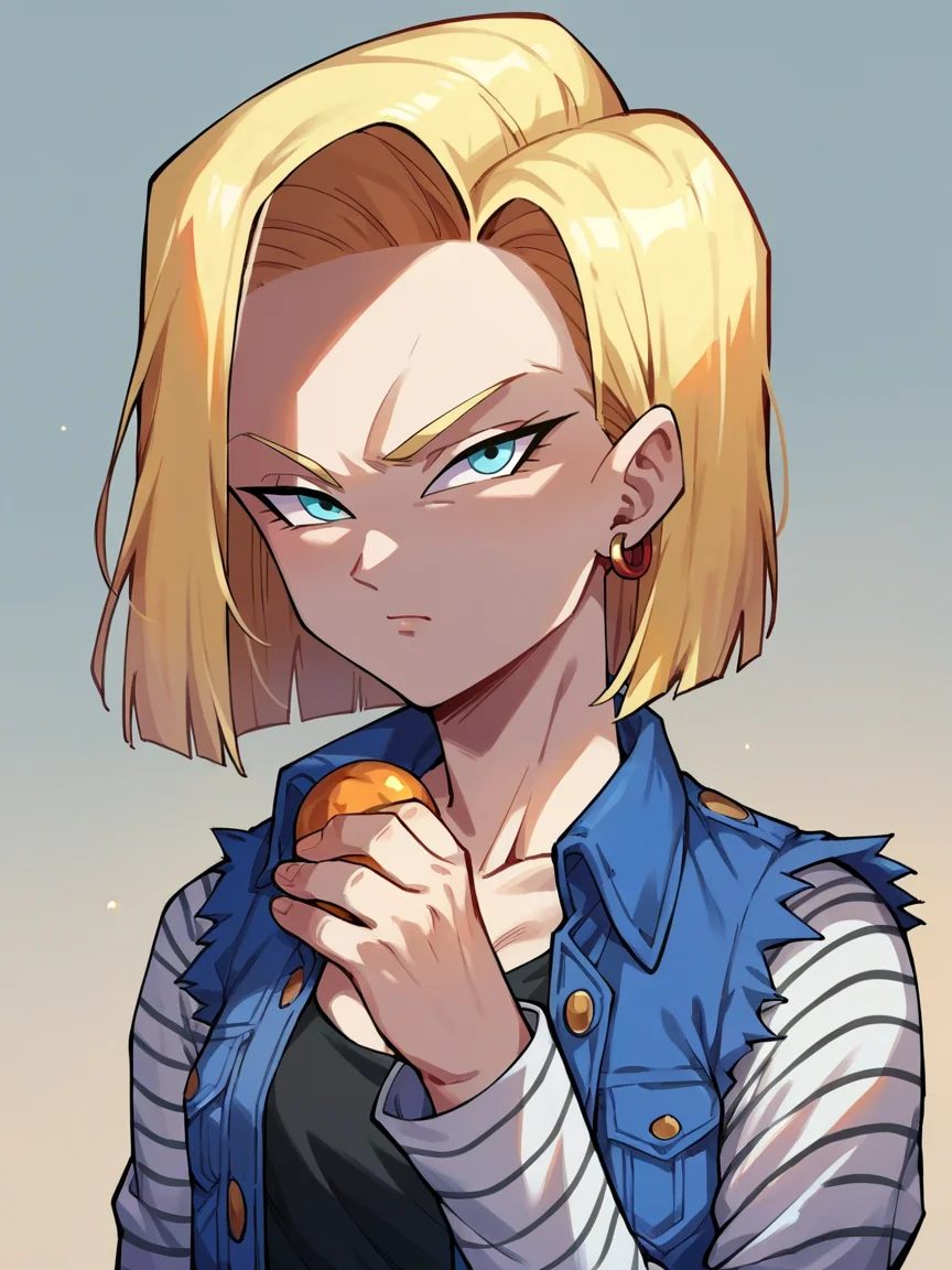 score_9, score_8_up, score_7_up, score_6_up, score_5_up, <lora:DragonBallZXLP:1> dragon ball z, solo, 1girl, android 18,